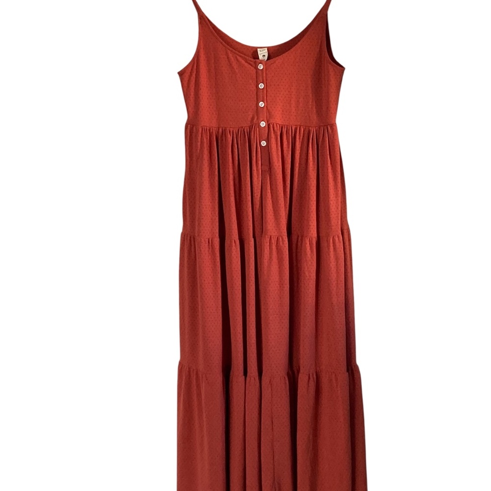 Kate Quinn Spaghetti Tie Strap Henley Prairie Dress Chill Pepper Orange-Red
